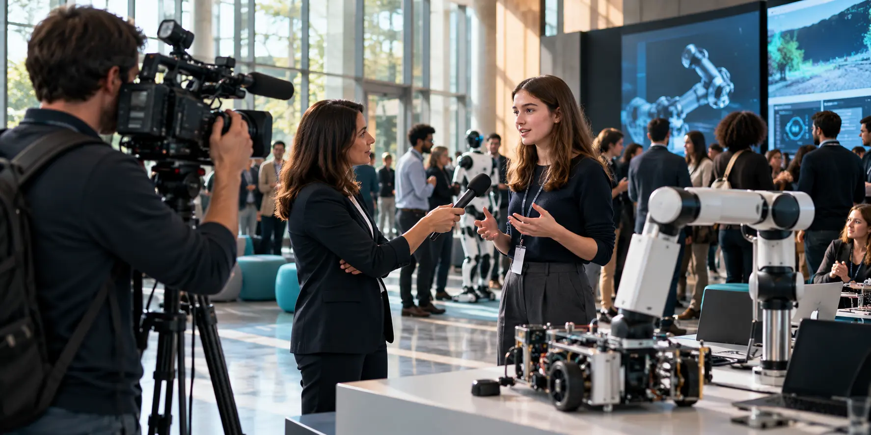 Students and educators participating in an artificial intelligence and robotics education programme
