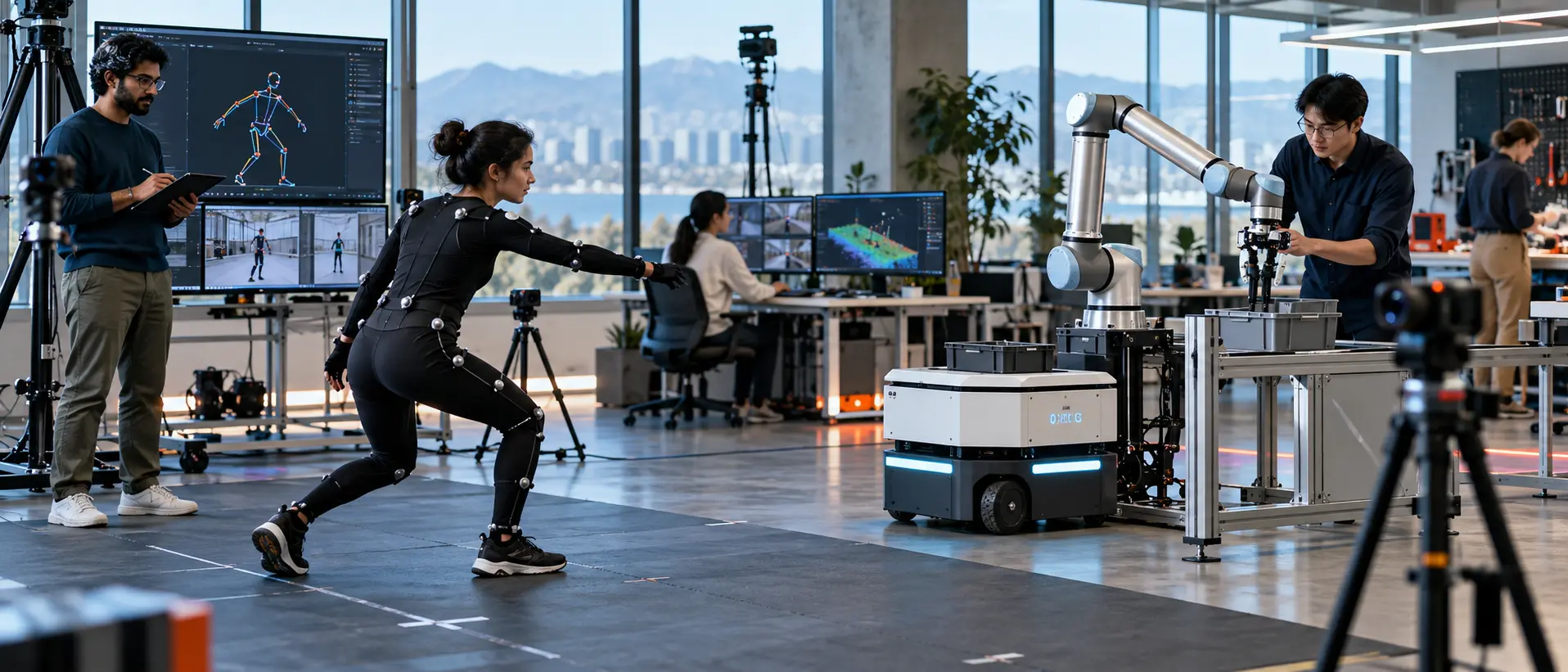 International researchers conducting an applied AI and robotics experiment