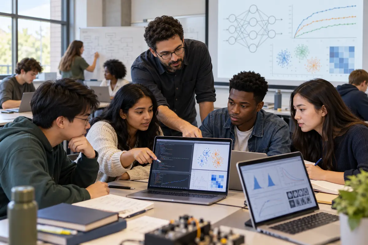 Students learning artificial intelligence foundations and model evaluation