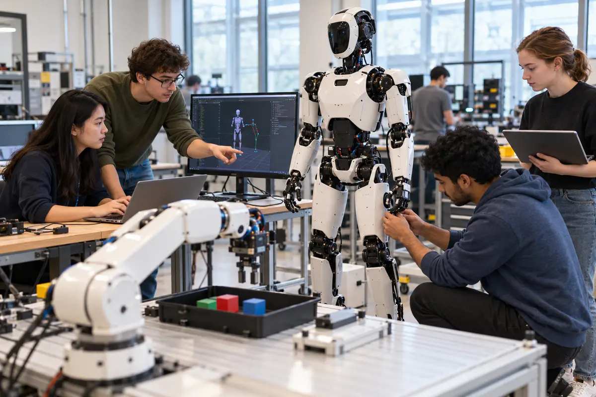 Students participating in an advanced humanoid robotics teaching module